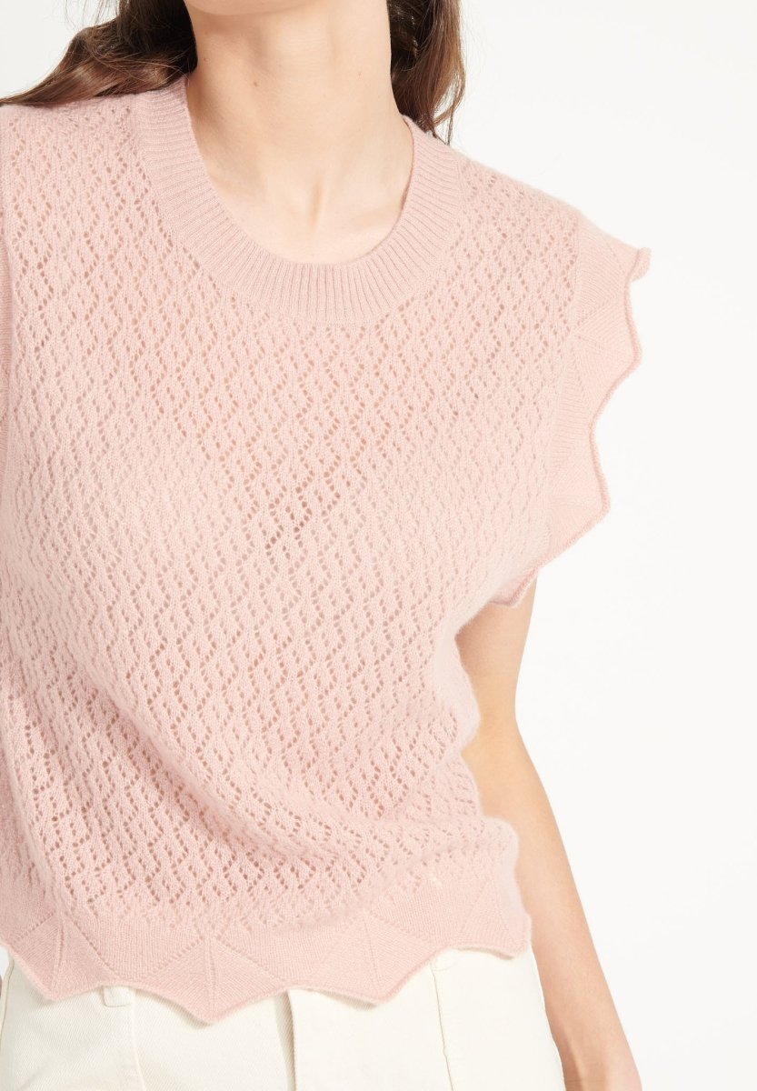 AVA 3 Haut fantaisie en cachemire déjaugé sans manches rose poudré - Studio cashmere8