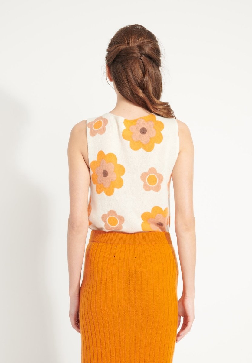 AVA 4 Crop top en cachemire déjaugé à fleurs sans manches multicouleur - Studio cashmere8