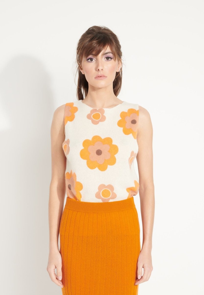 AVA 4 Crop top en cachemire déjaugé à fleurs sans manches multicouleur - Studio cashmere8