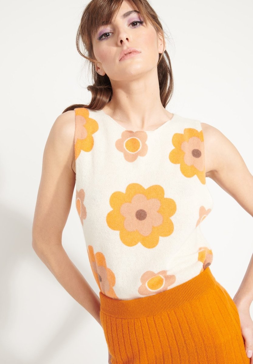 AVA 4 Crop top en cachemire déjaugé à fleurs sans manches multicouleur - Studio cashmere8