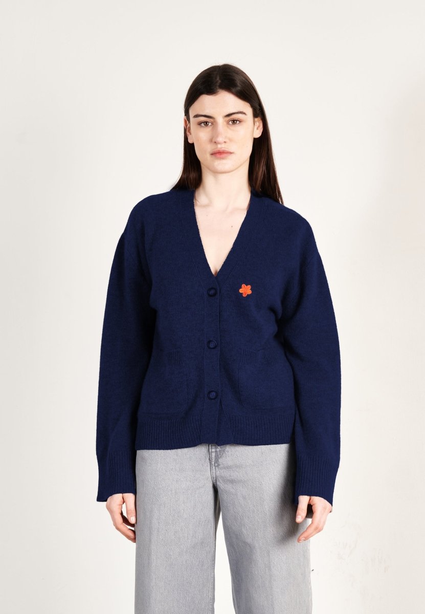 Cardigan cachemire et laine 4 fils bleu marine femme - HANA 3 - Studio cashmere8