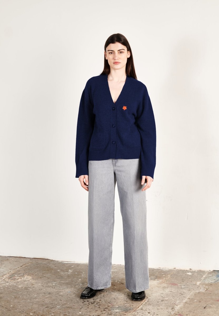 Cardigan cachemire et laine 4 fils bleu marine femme - HANA 3 - Studio cashmere8