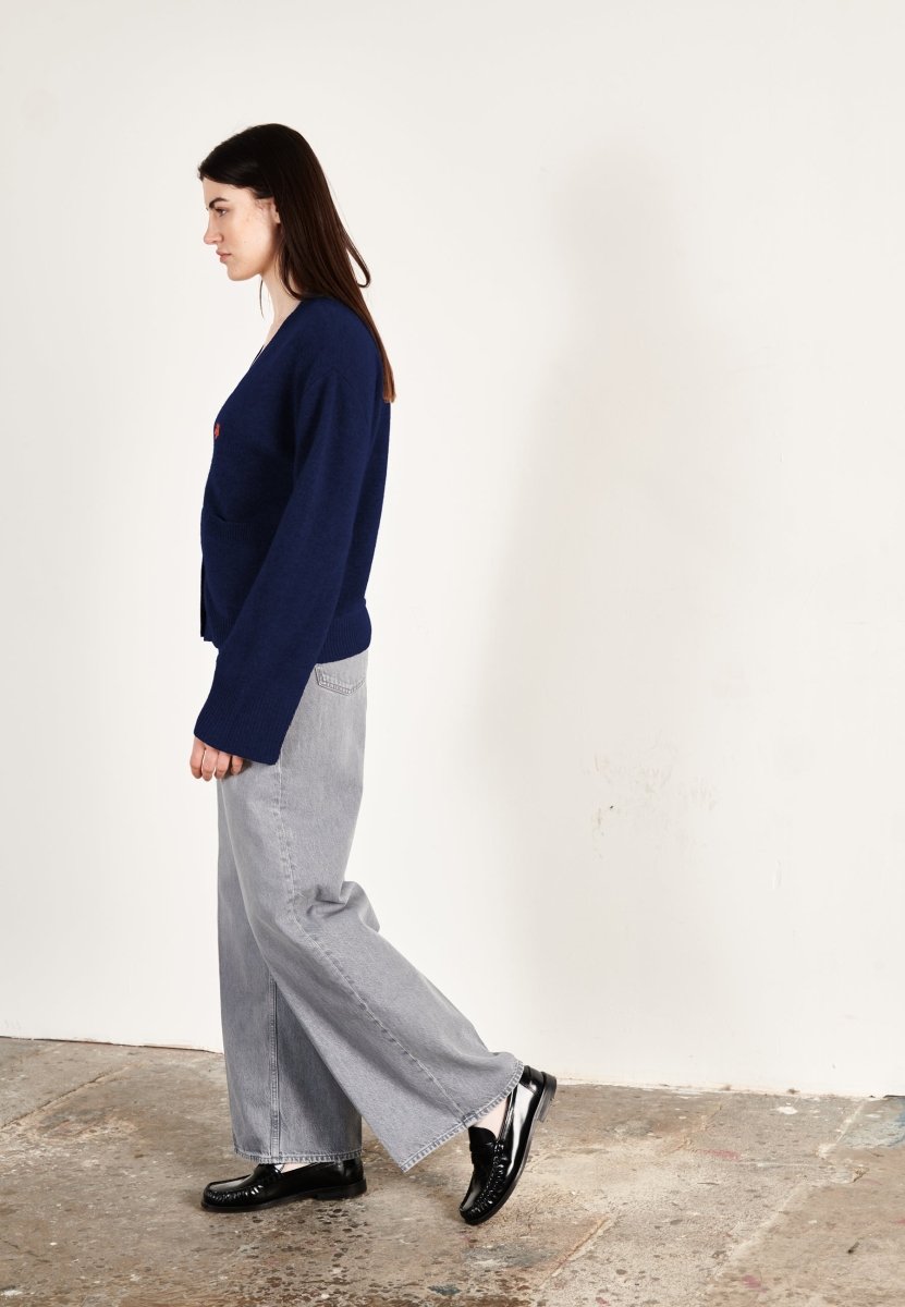 Cardigan cachemire et laine 4 fils bleu marine femme - HANA 3 - Studio cashmere8