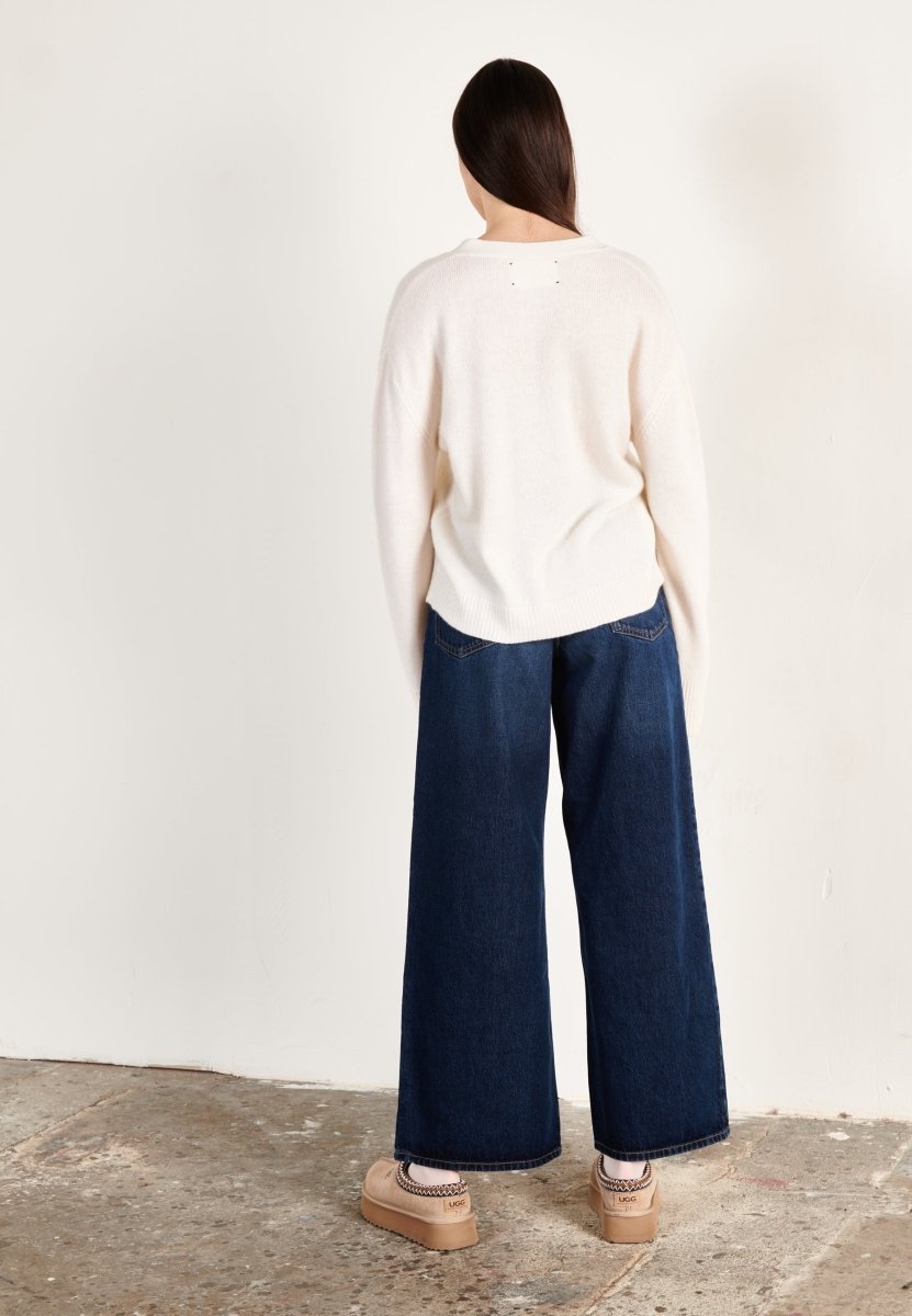 Cardigan cachemire et laine 4 fils écru femme - HANA 3 - Studio cashmere8