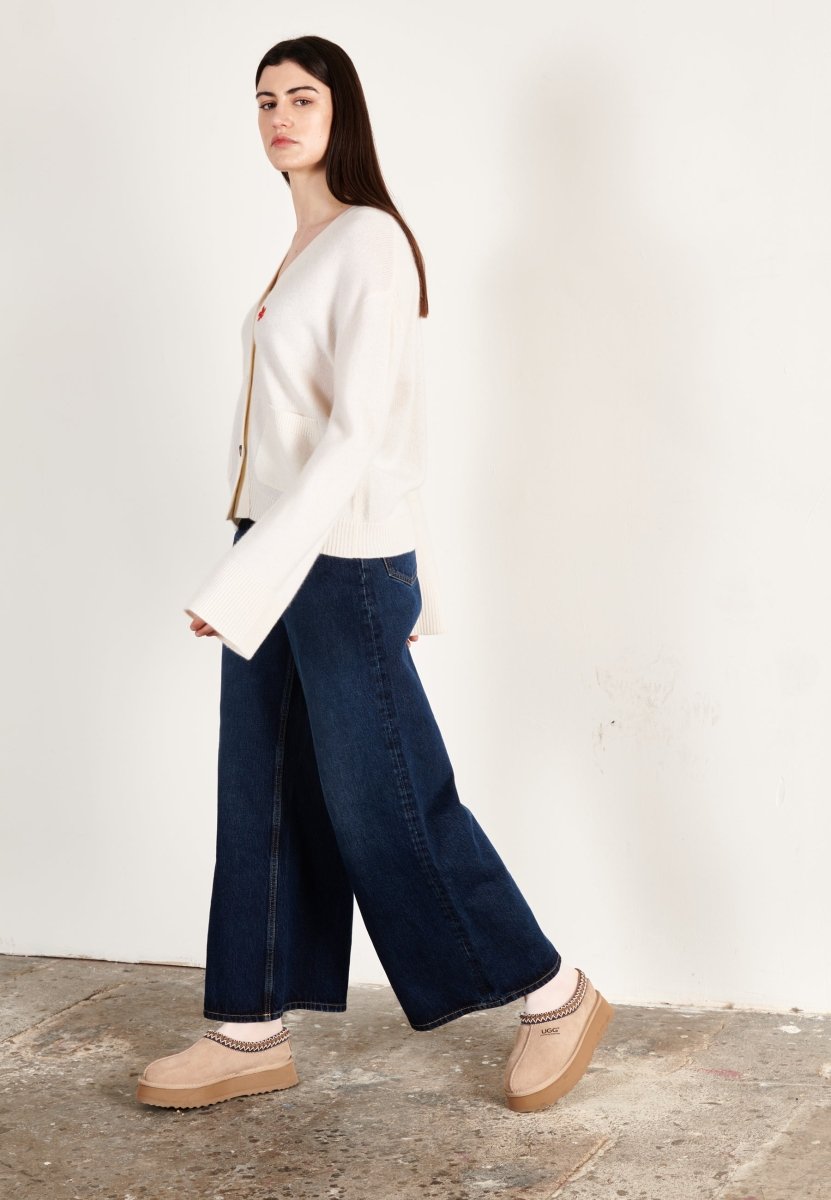 Cardigan cachemire et laine 4 fils écru femme - HANA 3 - Studio cashmere8