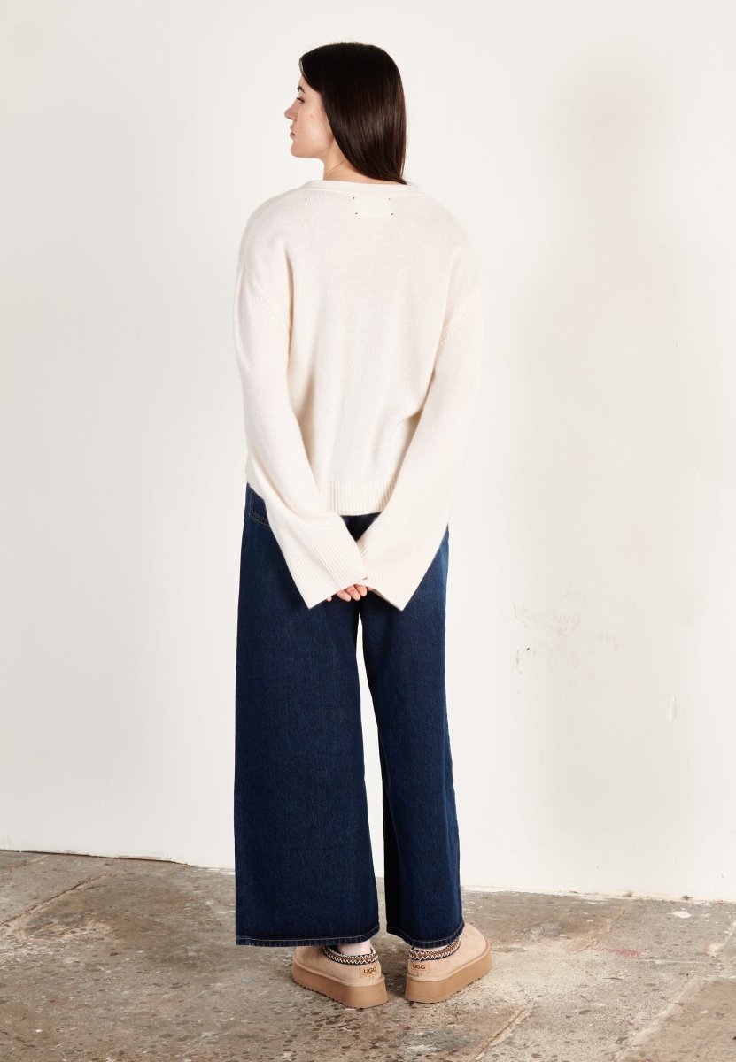 Cardigan cachemire et laine 4 fils écru femme - HANA 3 - Studio cashmere8