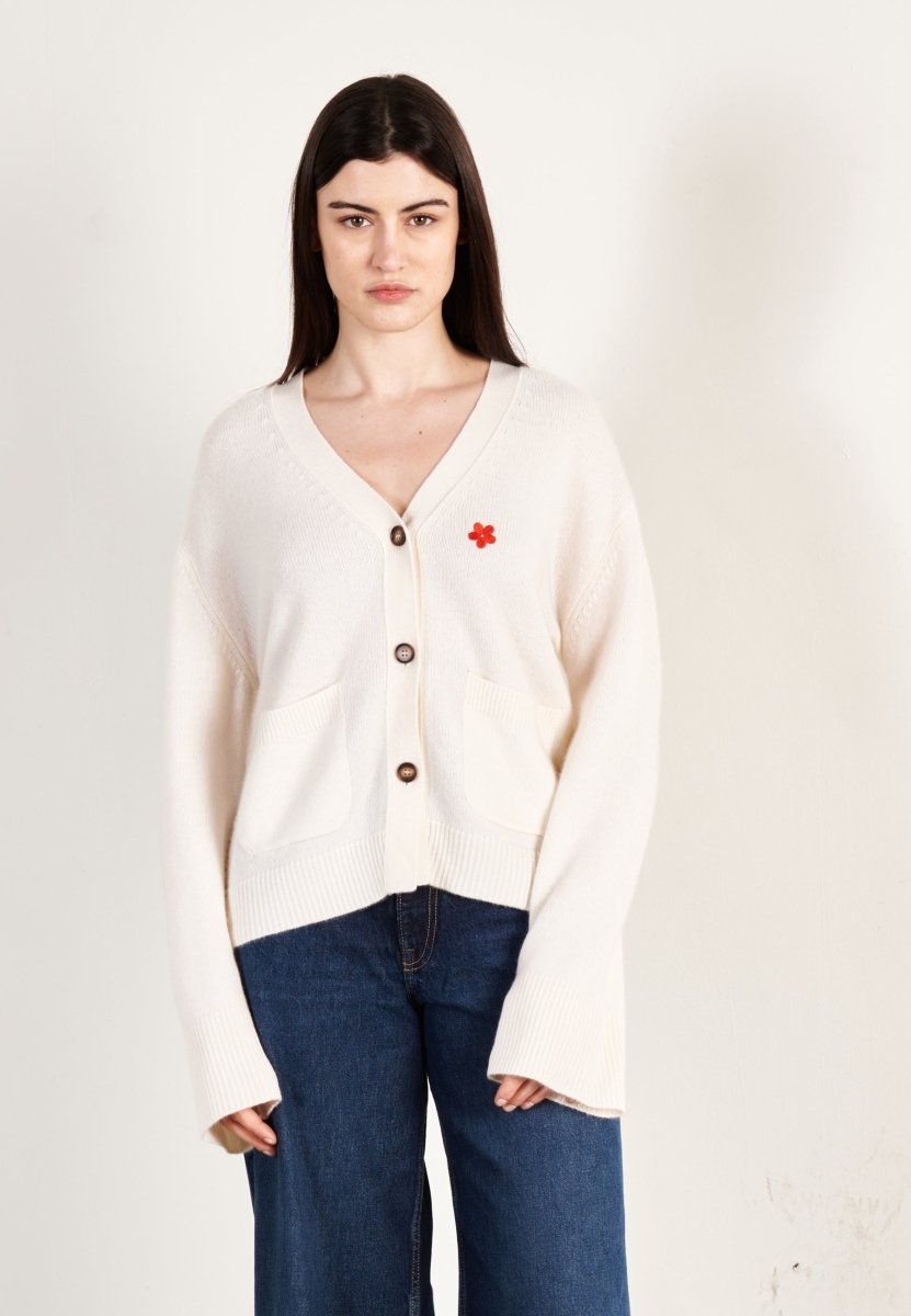 Cardigan cachemire et laine 4 fils écru femme - HANA 3 - Studio cashmere8