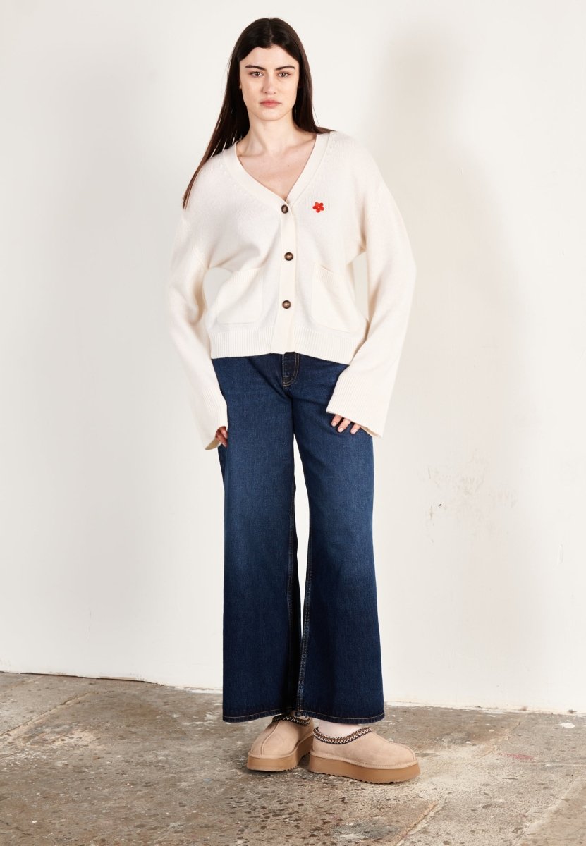 Cardigan cachemire et laine 4 fils écru femme - HANA 3 - Studio cashmere8