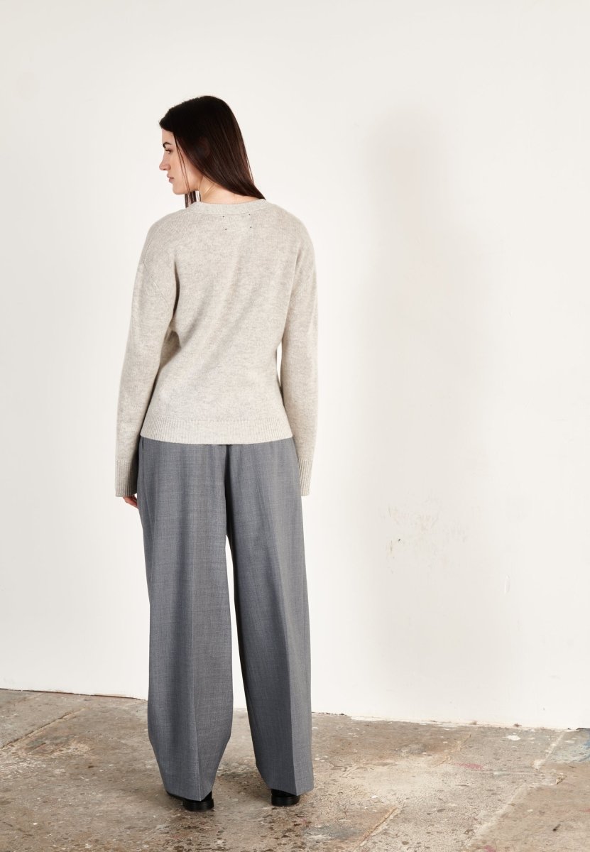 Cardigan cachemire et laine 4 fils gris clair femme - HANA 3 - Studio cashmere8