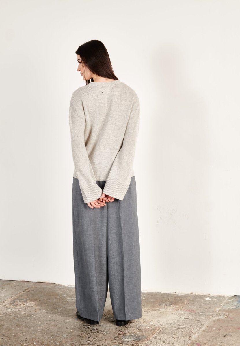 Cardigan cachemire et laine 4 fils gris clair femme - HANA 3 - Studio cashmere8