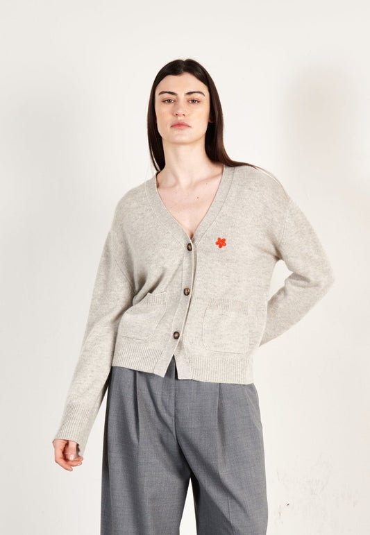 Cardigan cachemire et laine 4 fils gris clair femme - HANA 3 - Studio cashmere8