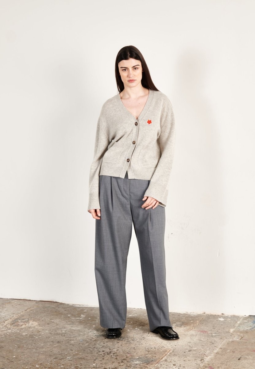 Cardigan cachemire et laine 4 fils gris clair femme - HANA 3 - Studio cashmere8