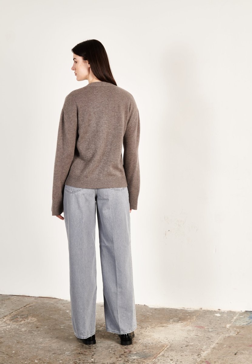 Cardigan cachemire et laine 4 fils marron femme - HANA 3 - Studio cashmere8