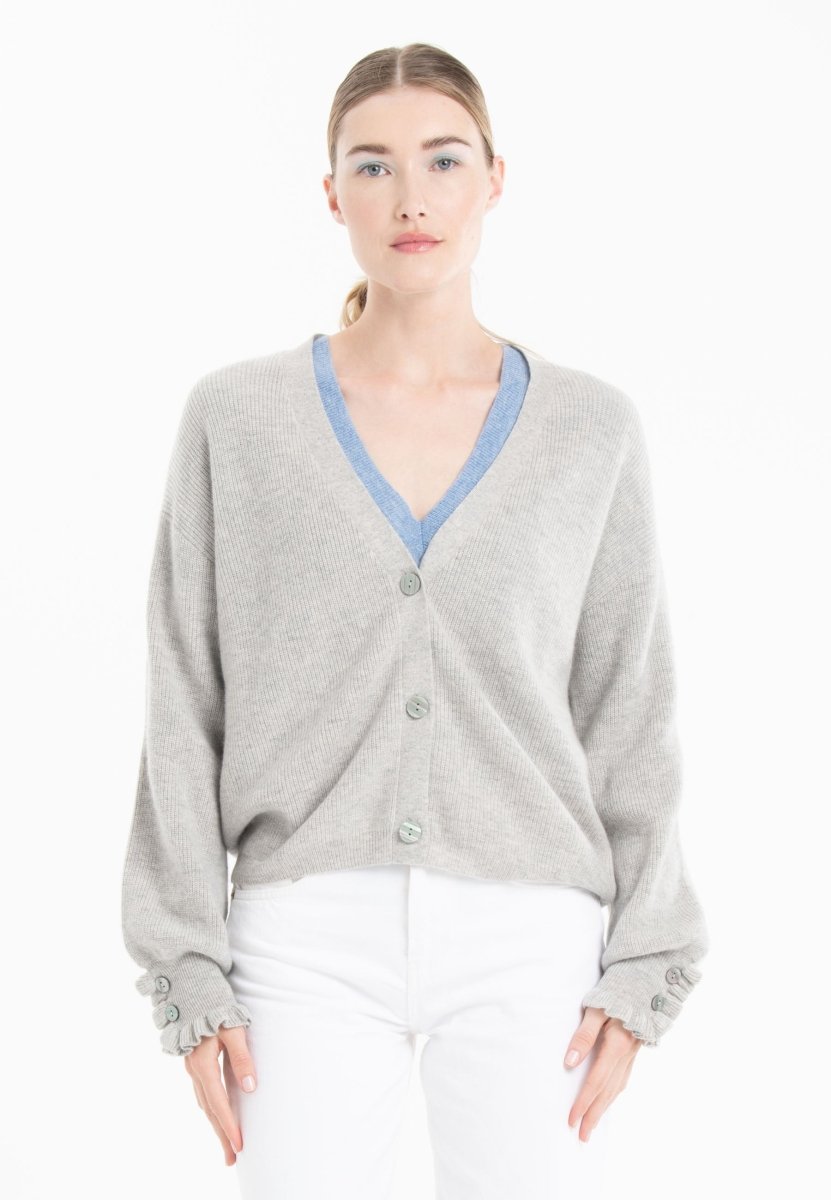Cardigan cachemire et laine gris femme - KELLY 28 - Studio cashmere8
