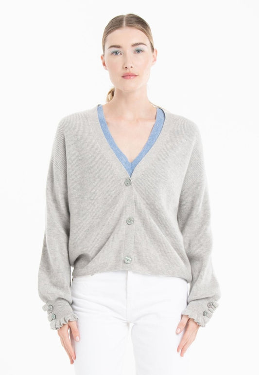 Cardigan cachemire et laine gris femme - KELLY 28 - Studio cashmere8