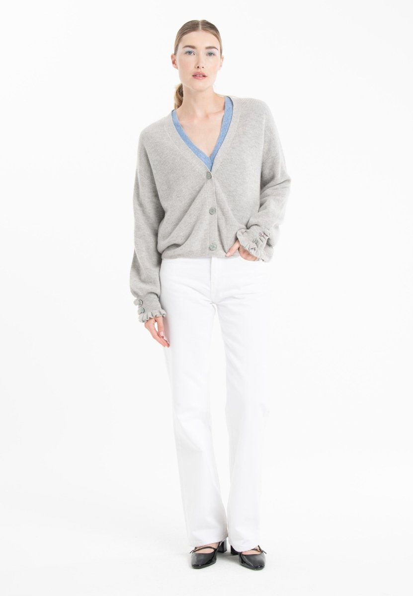 Cardigan cachemire et laine gris femme - KELLY 28 - Studio cashmere8