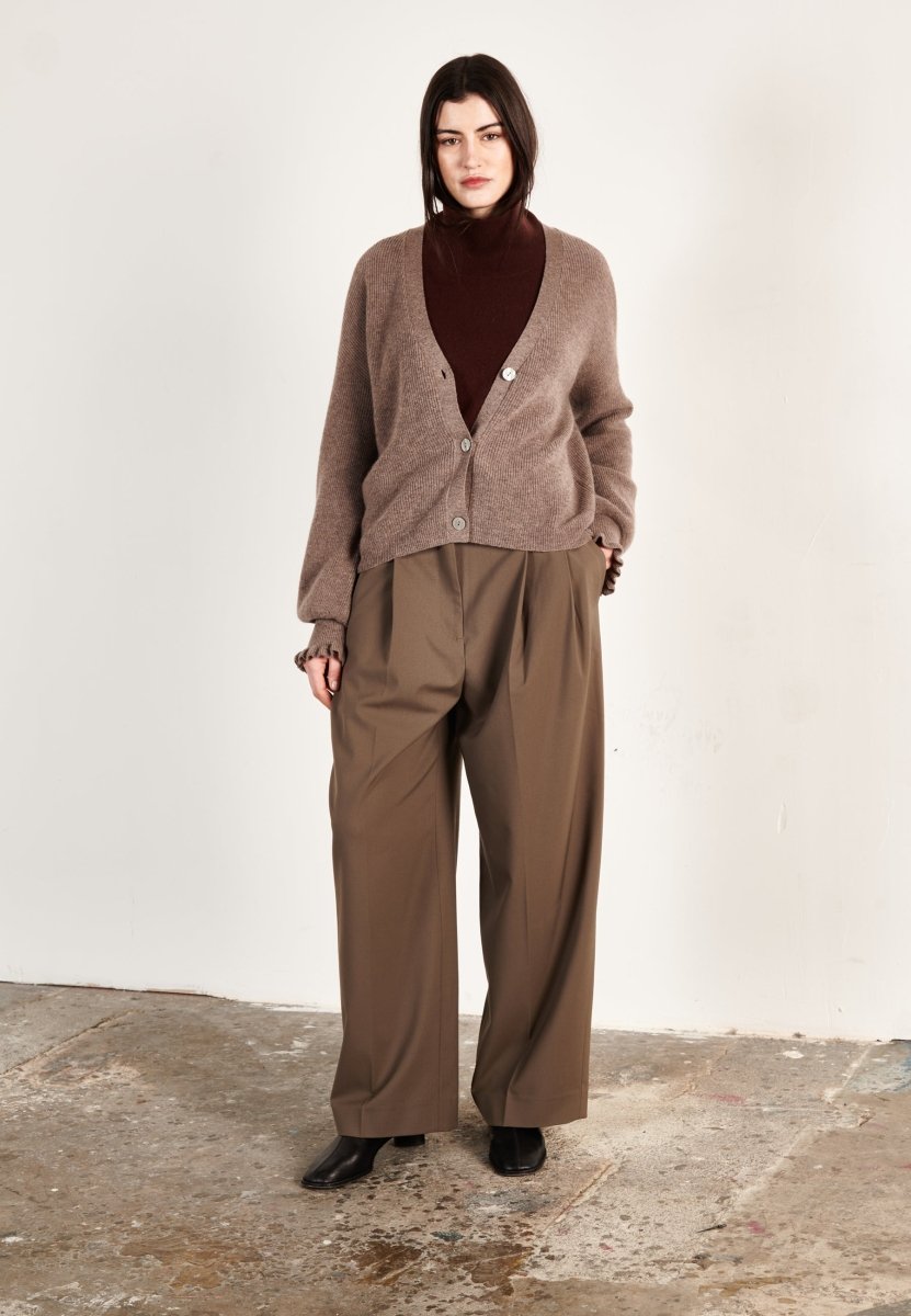 Cardigan cachemire et laine marron clair femme - KELLY 28 - Studio cashmere8