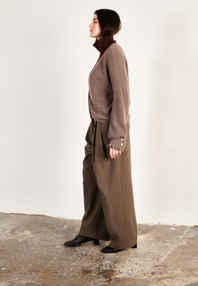 Cardigan cachemire et laine marron clair femme - KELLY 28 - Studio cashmere8