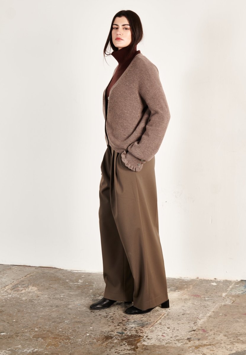 Cardigan cachemire et laine marron clair femme - KELLY 28 - Studio cashmere8