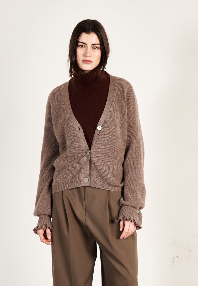 Cardigan cachemire et laine marron clair femme - KELLY 28 - Studio cashmere8