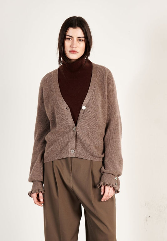 Cardigan cachemire et laine marron clair femme - KELLY 28 - Studio cashmere8