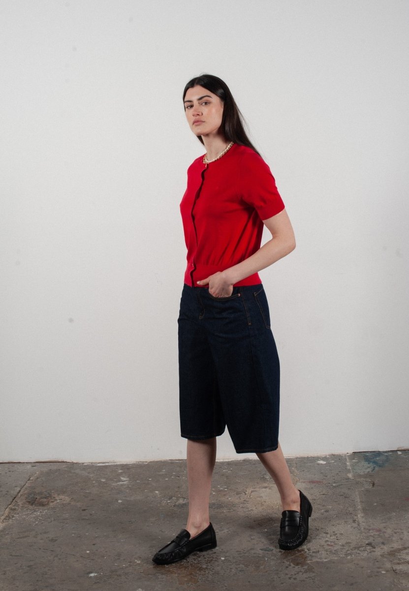 Cardigan col rond manches courtes femme en cachemire et laine ultrafin rouge - FRIDA 5 - Studio cashmere8