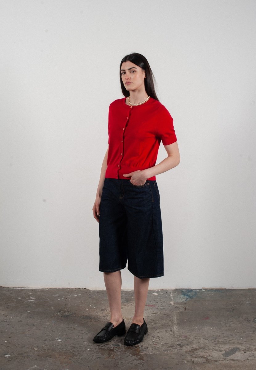 Cardigan col rond manches courtes femme en cachemire et laine ultrafin rouge - FRIDA 5 - Studio cashmere8