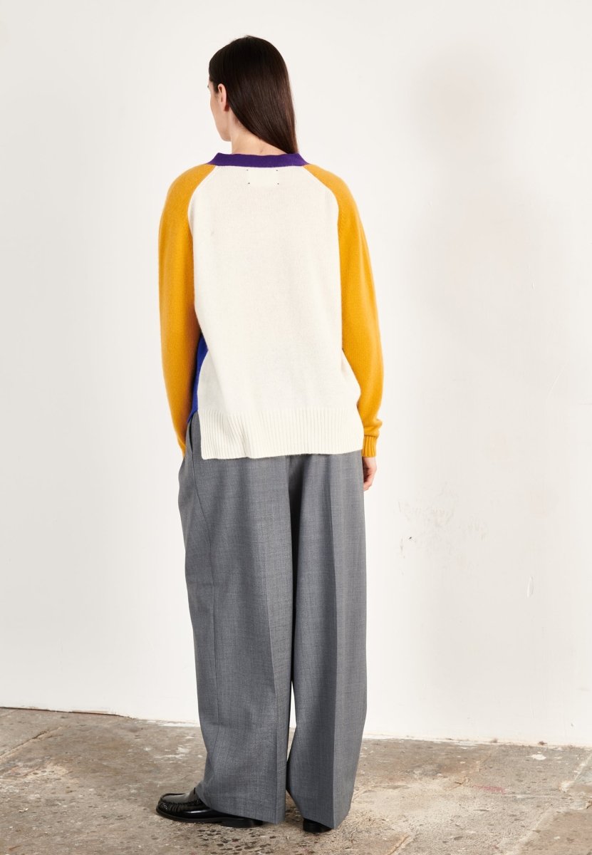 Cardigan col V cachemire 4 fils multicolore bleu pétrole femme - ZAYA 16 - Studio cashmere8