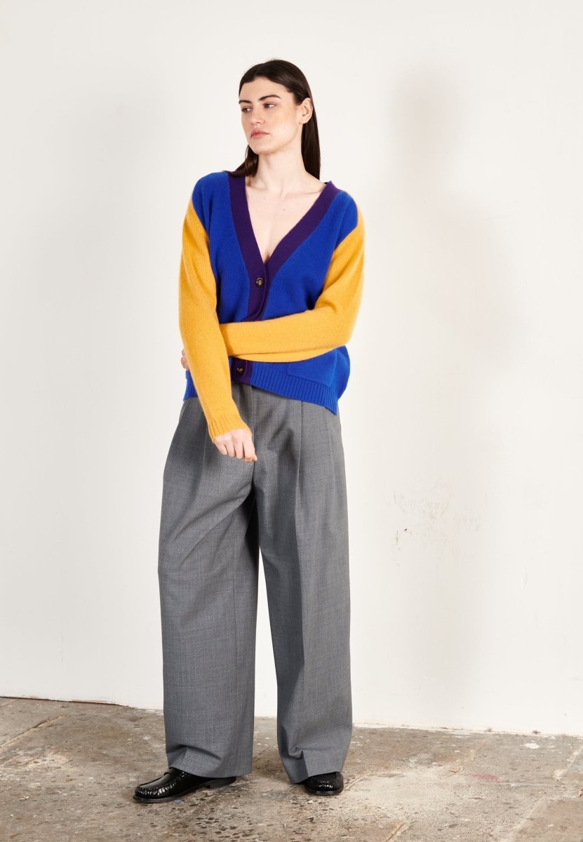 Cardigan col V cachemire 4 fils multicolore bleu pétrole femme - ZAYA 16 - Studio cashmere8