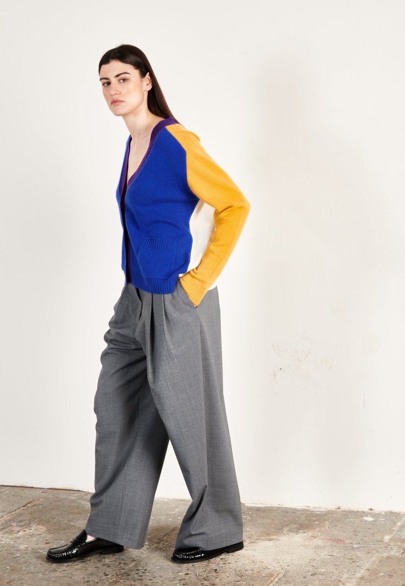 Cardigan col V cachemire 4 fils multicolore bleu pétrole femme - ZAYA 16 - Studio cashmere8