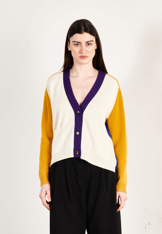 Cardigan col V cachemire 4 fils multicolore écru femme - ZAYA 16 - Studio cashmere8