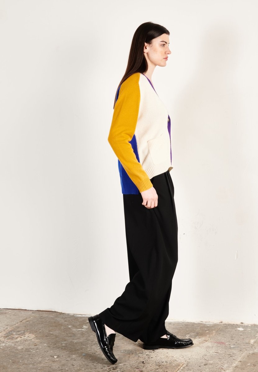 Cardigan col V cachemire 4 fils multicolore écru femme - ZAYA 16 - Studio cashmere8