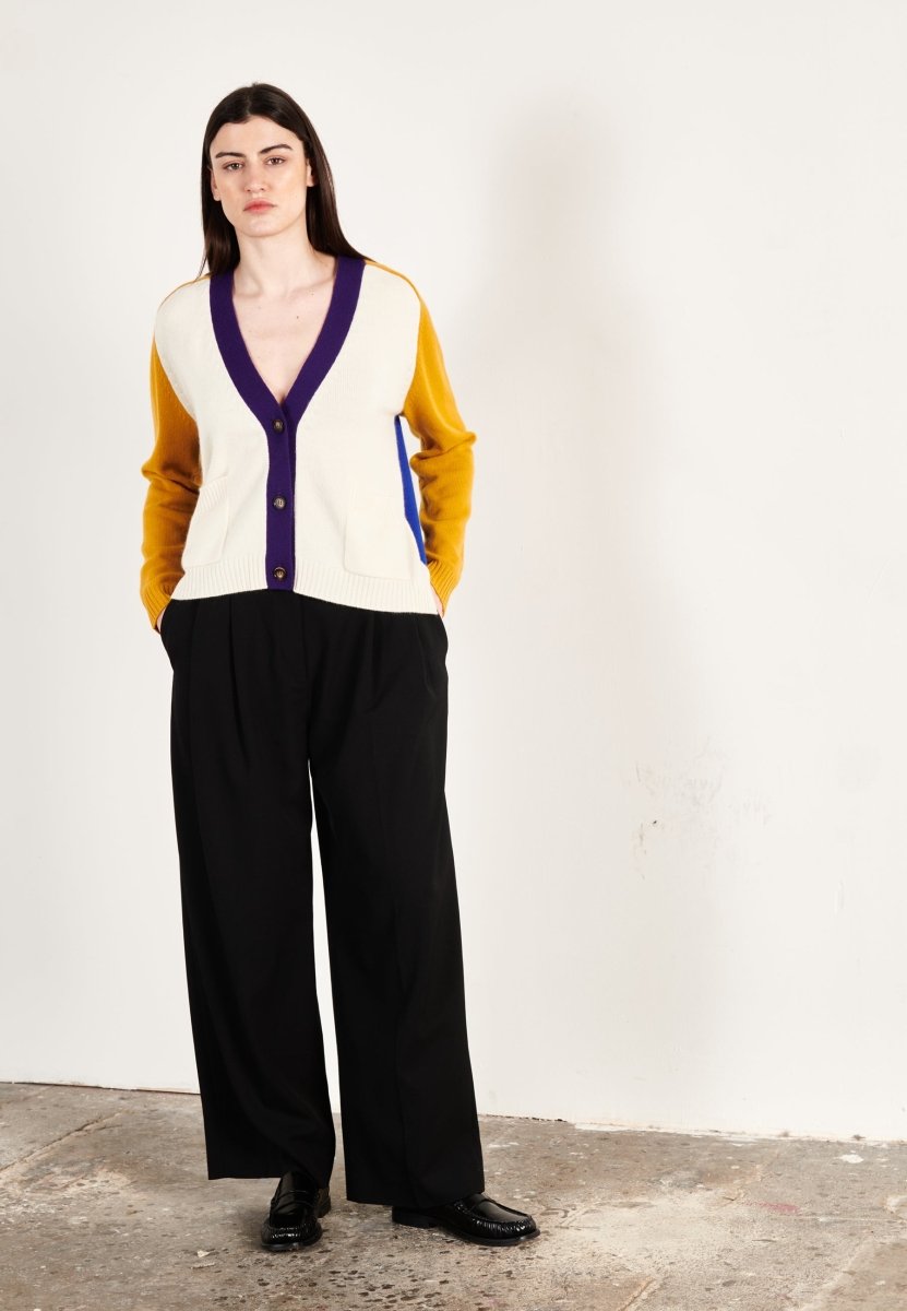 Cardigan col V cachemire 4 fils multicolore écru femme - ZAYA 16 - Studio cashmere8