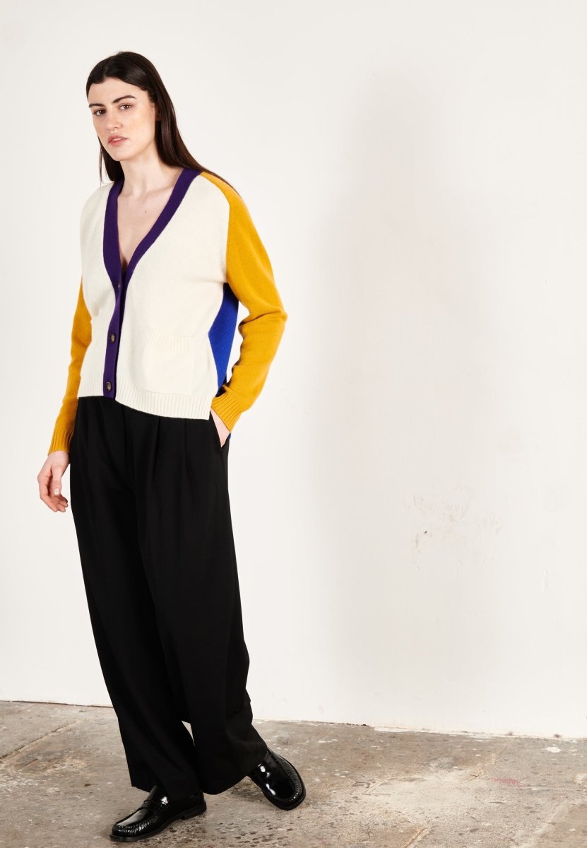 Cardigan col V cachemire 4 fils multicolore écru femme - ZAYA 16 - Studio cashmere8