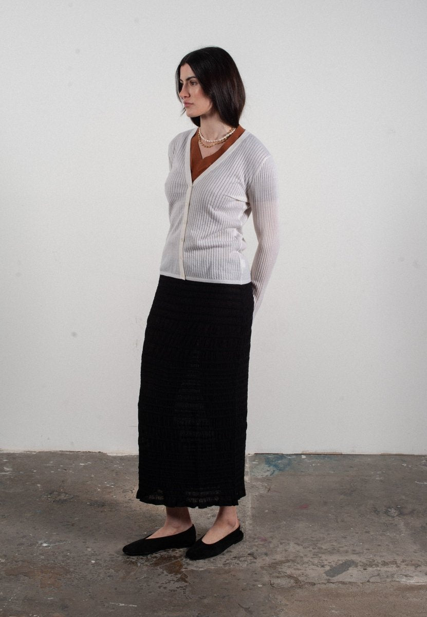 Cardigan col V femme en cachemire et laine ajouré ultrafin blanc - FRIDA 3 - Studio cashmere8