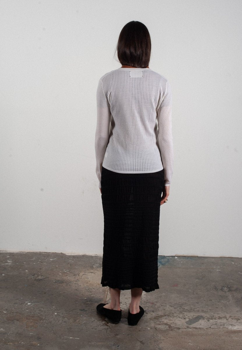 Cardigan col V femme en cachemire et laine ajouré ultrafin blanc - FRIDA 3 - Studio cashmere8