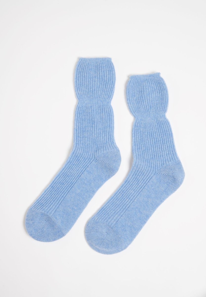 Chaussettes côtelées 4 fils bleu ciel - Studio cashmere8