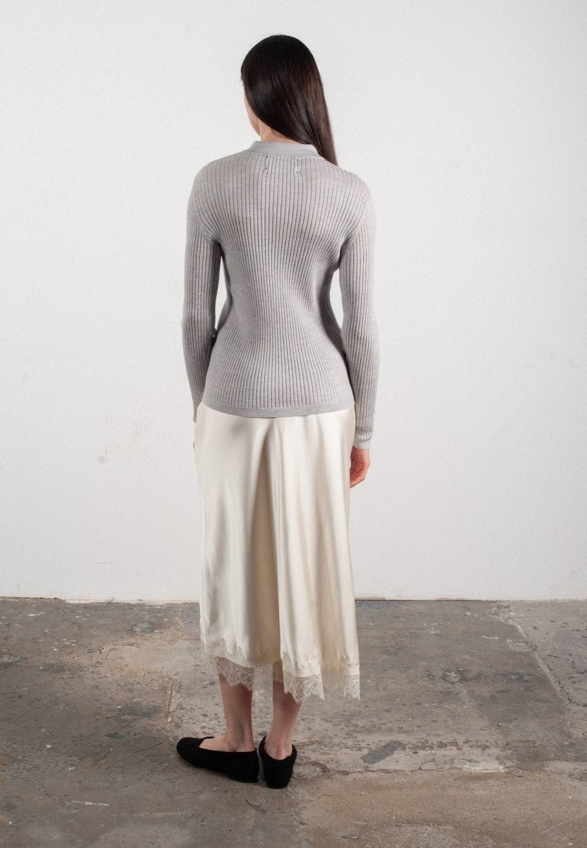 Chemise col polo manches longues en cachemire et laine ultrafin gris clair - FRIDA 4 - Studio cashmere8