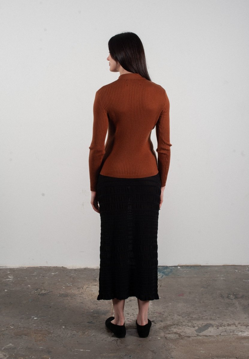 Chemise col polo manches longues en cachemire et laine ultrafin marron clair - FRIDA 4 - Studio cashmere8