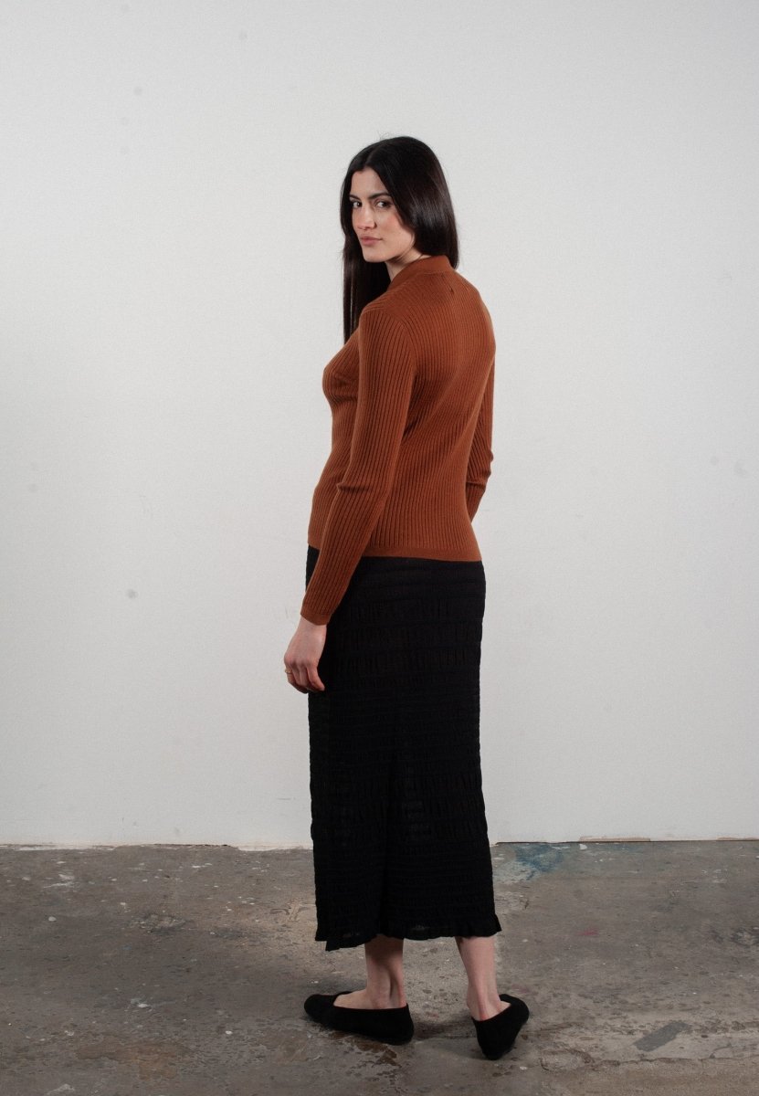 Chemise col polo manches longues en cachemire et laine ultrafin marron clair - FRIDA 4 - Studio cashmere8