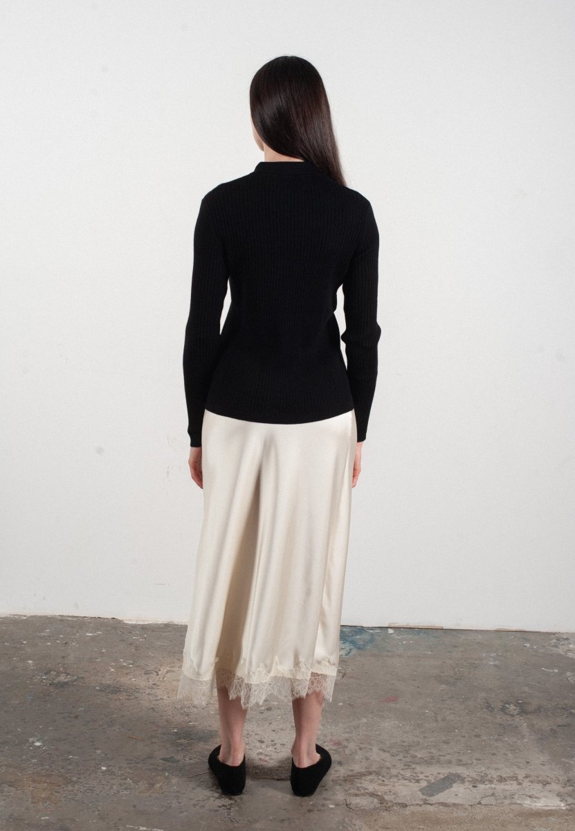 Chemise col polo manches longues en cachemire et laine ultrafin noir - FRIDA 4 - Studio cashmere8