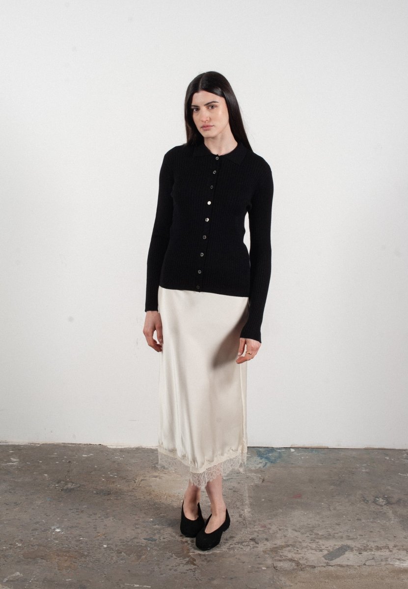 Chemise col polo manches longues en cachemire et laine ultrafin noir - FRIDA 4 - Studio cashmere8