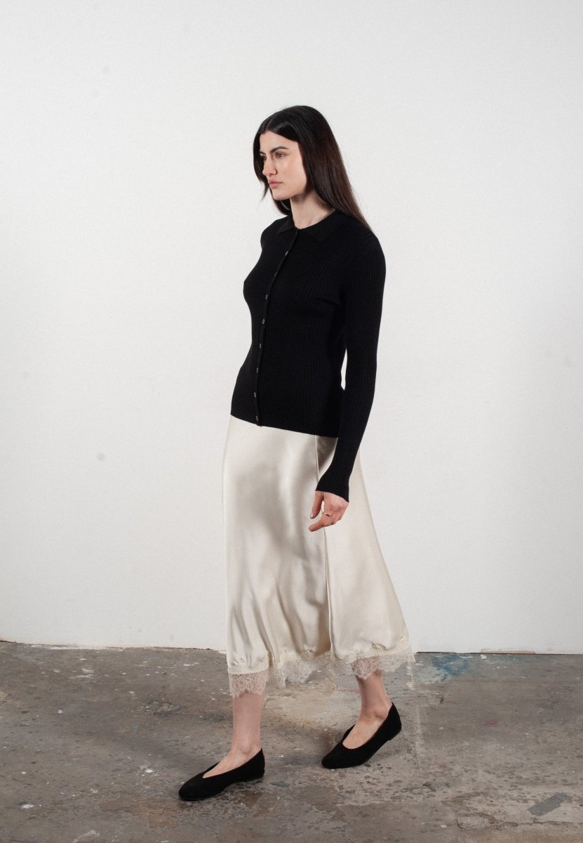 Chemise col polo manches longues en cachemire et laine ultrafin noir - FRIDA 4 - Studio cashmere8