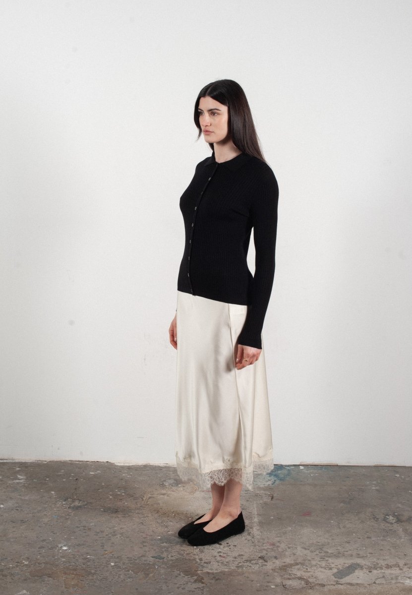 Chemise col polo manches longues en cachemire et laine ultrafin noir - FRIDA 4 - Studio cashmere8