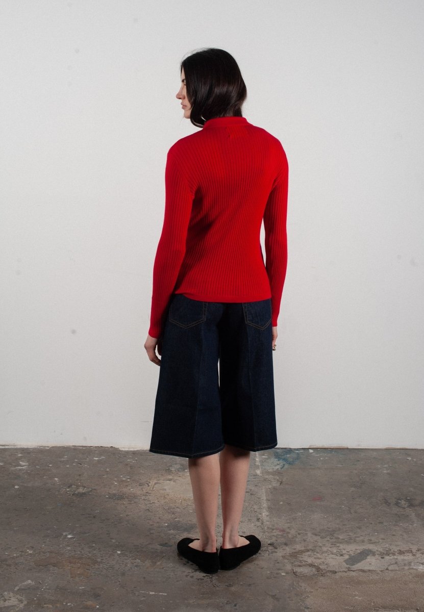 Chemise col polo manches longues en cachemire et laine ultrafin rouge - FRIDA 4 - Studio cashmere8