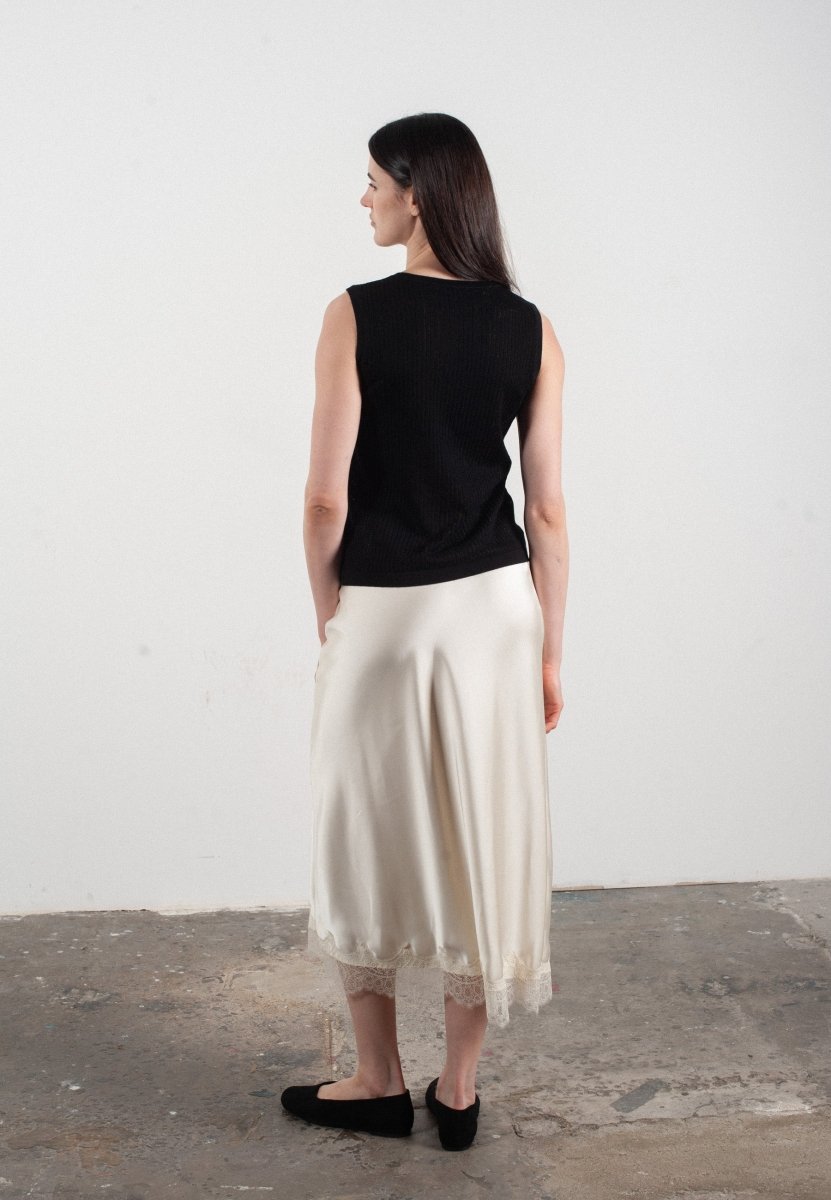Débardeur col rond femme en cachemire et laine ajouré ultrafin noir - FRIDA 2 - Studio cashmere8