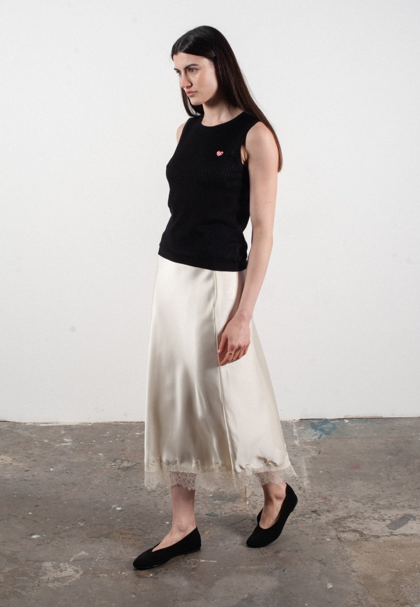 Débardeur col rond femme en cachemire et laine ajouré ultrafin noir - FRIDA 2 - Studio cashmere8
