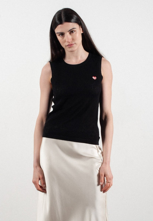 Débardeur col rond femme en cachemire et laine ajouré ultrafin noir - FRIDA 2 - Studio cashmere8
