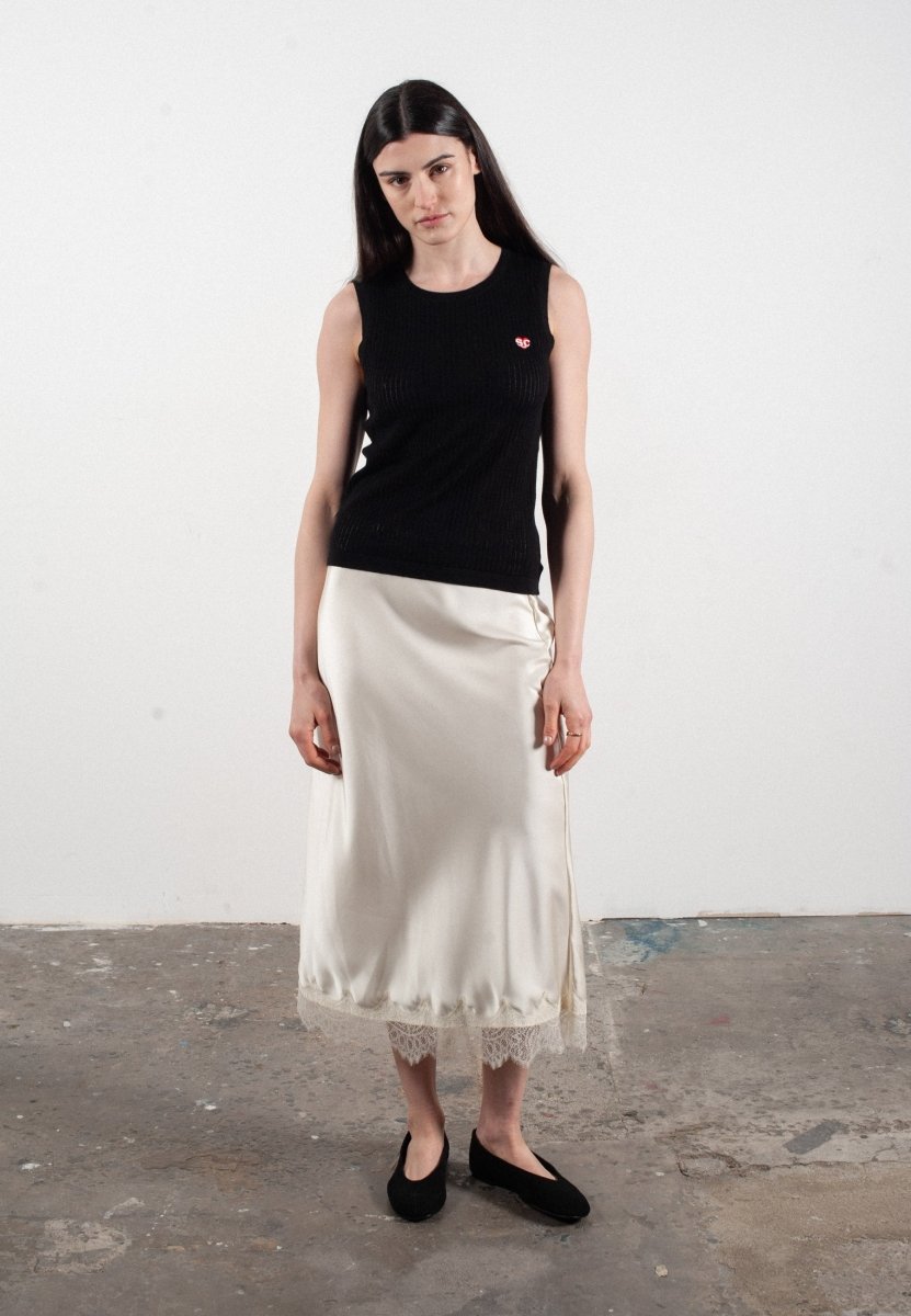 Débardeur col rond femme en cachemire et laine ajouré ultrafin noir - FRIDA 2 - Studio cashmere8