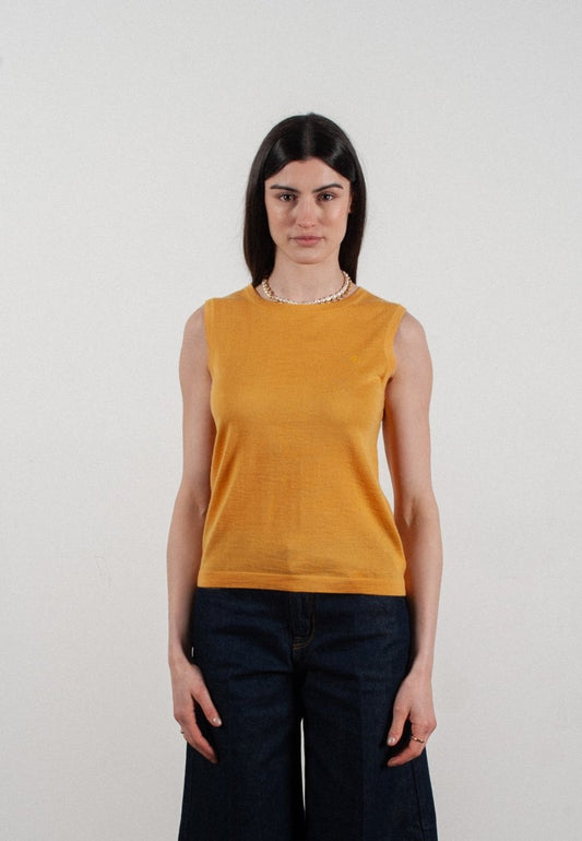 Débardeur col rond femme en cachemire et laine ultrafin jaune - FRIDA 1 - Studio cashmere8